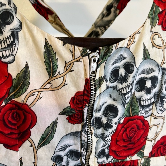 Black roses women’s size small zippered halter dress with skulls and roses - Picture 3 of 8